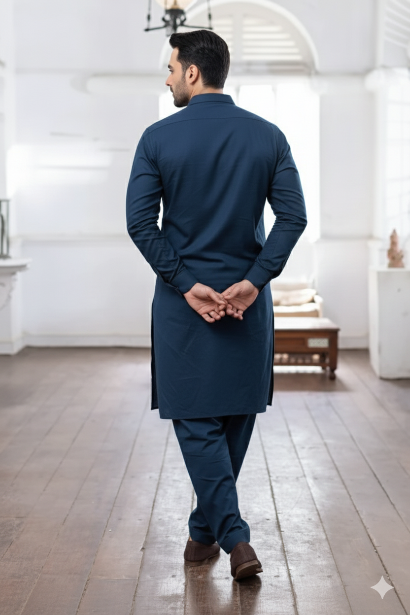 Navy Blue Imported Cotton Kurta