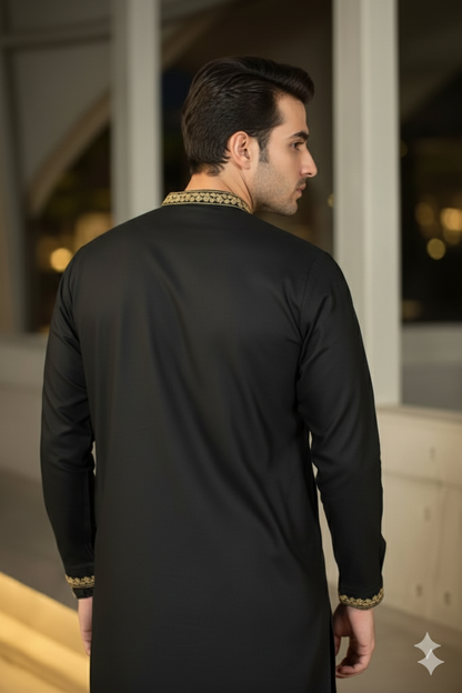 Black Festive Embroidered