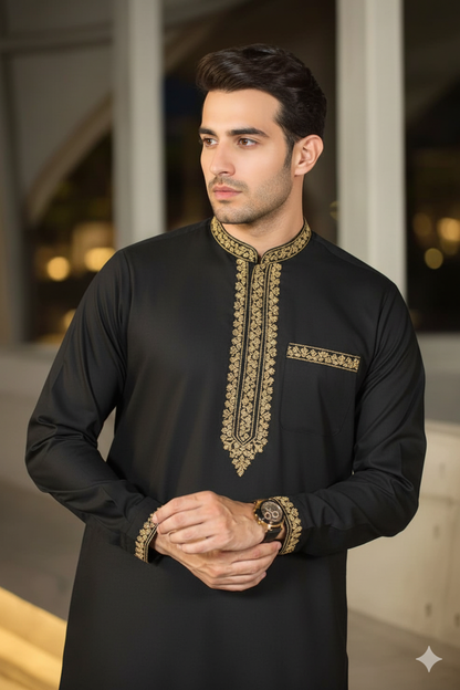 Black Festive Embroidered