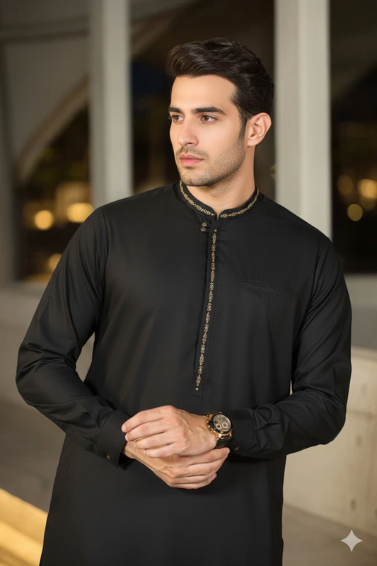 Black Embroidered Kurta