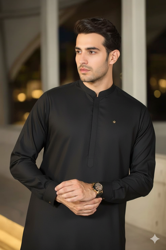 Black with Invisible Stitching Kurta