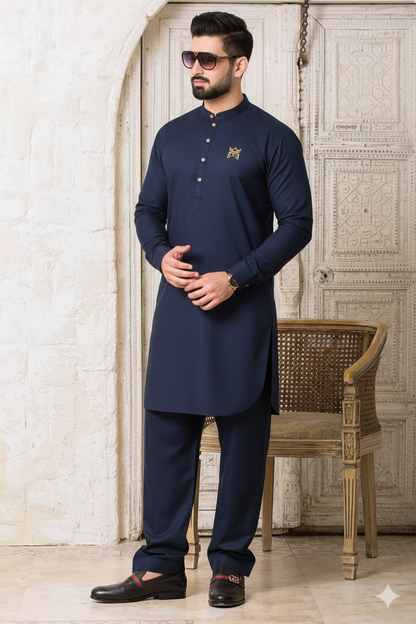 Dark Blue Wash & Wear Kurta – Smart Look