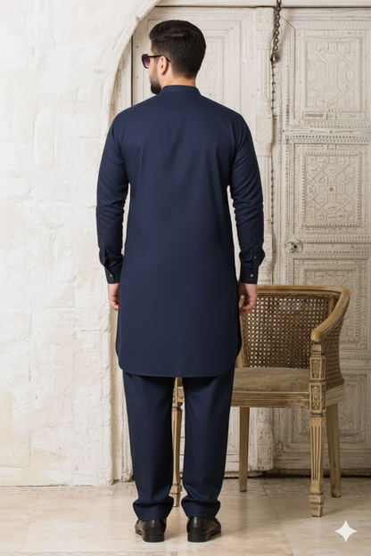 Dark Blue Wash & Wear Kurta – Smart Look