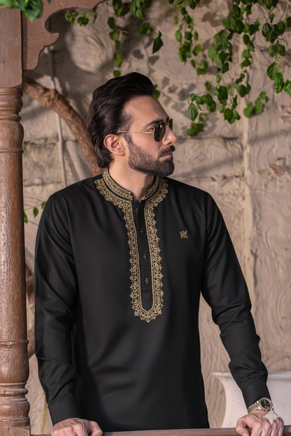 Black Festive Embroidered