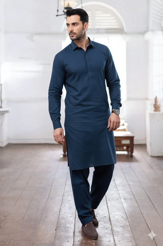 Navy Blue Imported Cotton Kurta