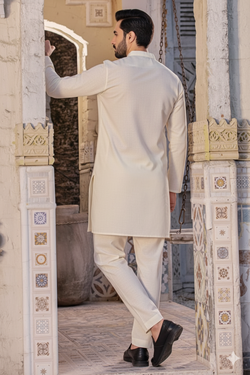Off White Imported Cotton Kurta