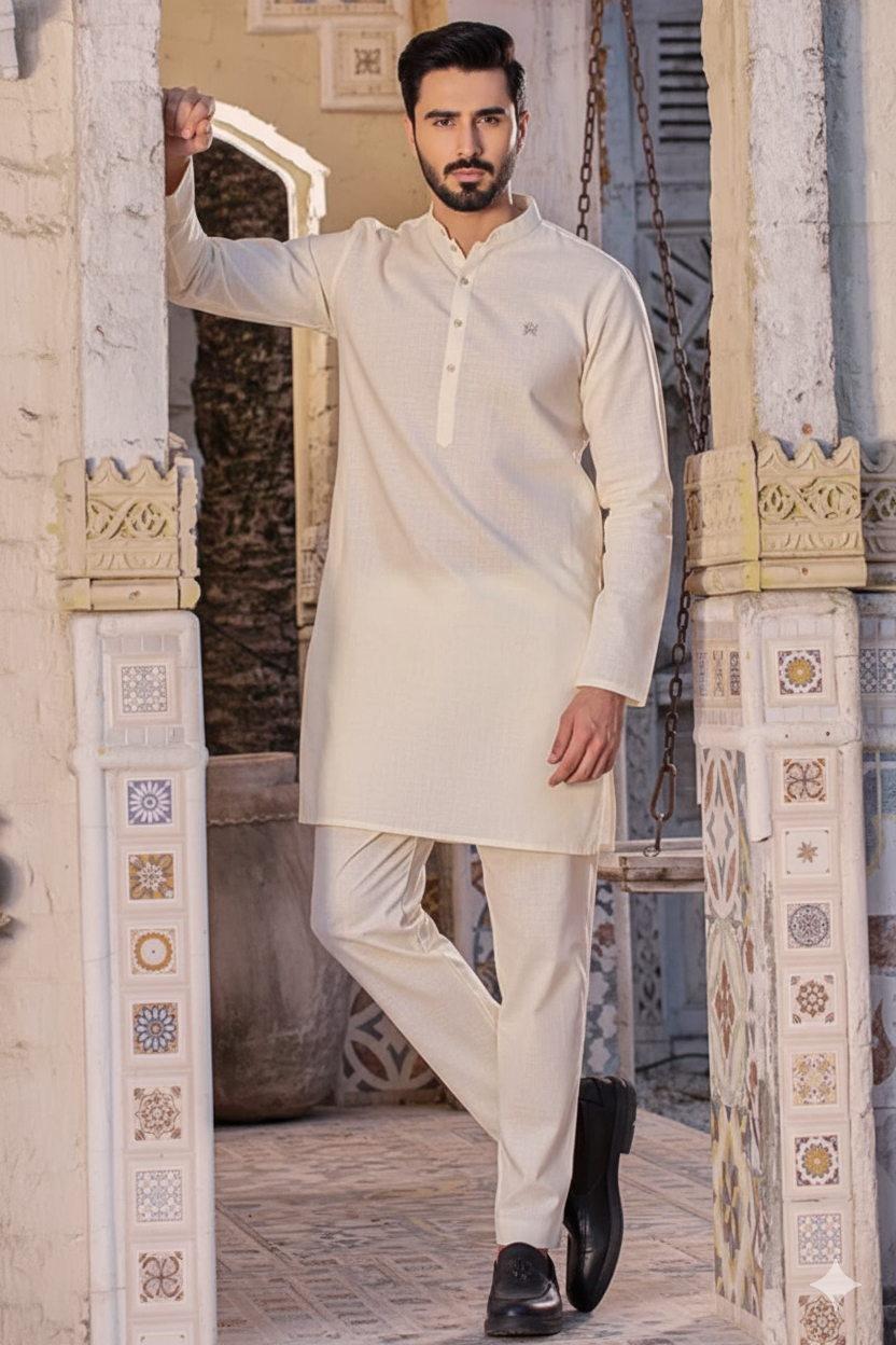 Off White Imported Cotton Kurta