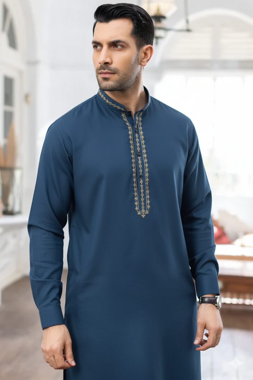 Royal Blue Embroidered Kurta