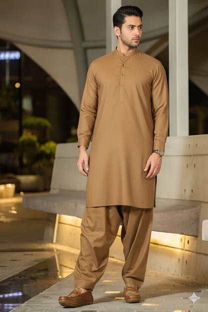 Warm Tan Cotton Kurta – Classic Fit