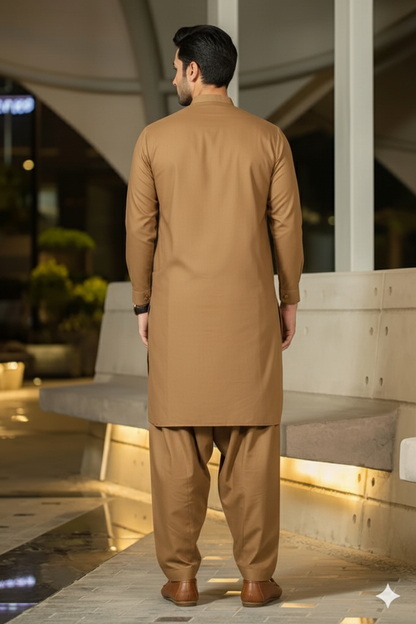 Warm Tan Cotton Kurta – Classic Fit