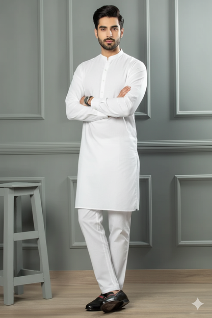 White Premium Cotton Kurta – Royal Touch