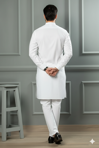 White Premium Cotton Kurta – Royal Touch