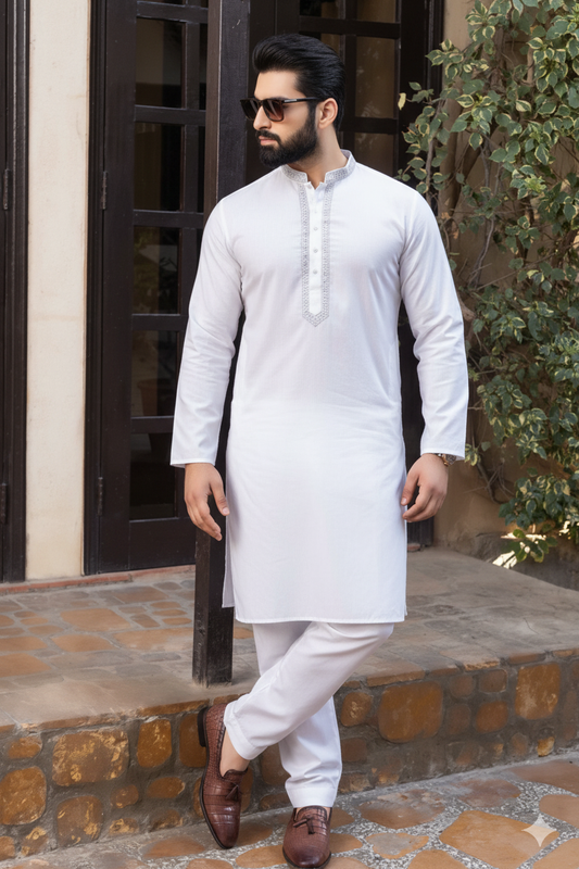 White Imported Cotton Kurta